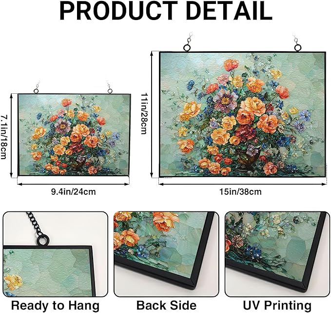 Customized Rectangle Flower Vase Stained Glass Window Hanging Sun Catcher Halloween Haning Ornament Decoration Christmas Birthday Gifts for Lover, Friends