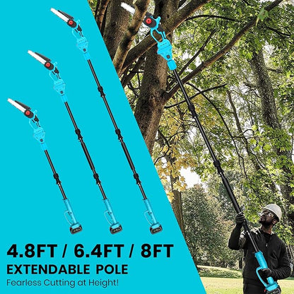 2-in-1 Cordless Pole Saw & 8 Inch Mini Chainsaw with Carrying Bag, 2×21V 3000mAh Rechargeable Batteries, Lightweight (7.3 lbs), 14FT Max Reach Electric Pole Saw for Tree Trimming, Branch Cutter