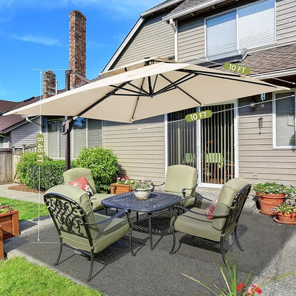 10x10 FT Cantilever Patio Umbrella Double Top Outdoor Square Large Heavy Duty Aluminum Offset Umbrellas with 7 Level Tilt 360-degree Rotation for Pool Garden Deck, Beige