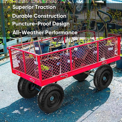 TICONN 4.00-6 Tire and Wheel Flat Free, 4 Pack 13" Solid Tires with 5/8" Axle Bore Hole and Double Sealed Bearings, Perfect for Wheelbarrow, Garden Cart, Wagon, Dolly (Black, 4PK)