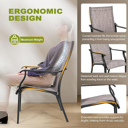 NUU GARDEN Outdoor Dining Chair Set of 2, Breathable Textilene Fabric and Aluminum Frame with Backrest and Armrests, Quick-Dry and Rust-Resistant, Patio Chairs for Lawn, Garden, Grayish Brown