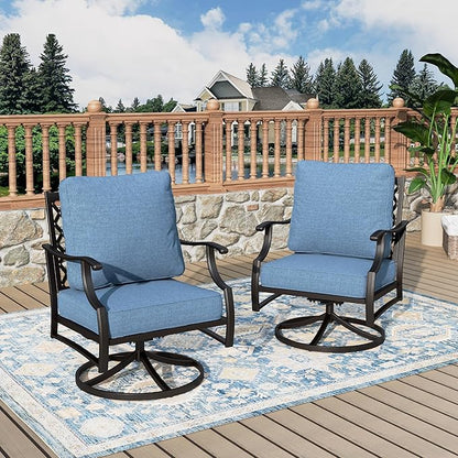 Swivel Patio Chairs Set of 2, High Back Outdoor Swivel Patio Metal Chairs with 5.75" Thick Cushions for Bistro Balcony Porch Deck and Yard, Navy Blue