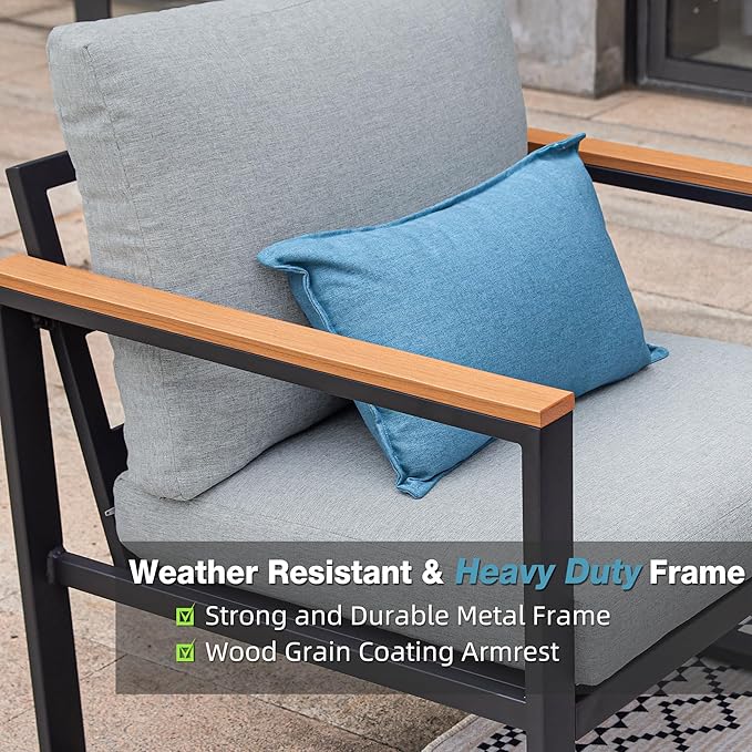 Outdoor Chairs Set of 2, Outdoor Furniture Set, Outdoor Conversation Chair Sets for Balcony Backyard Park Garden, Light Grey