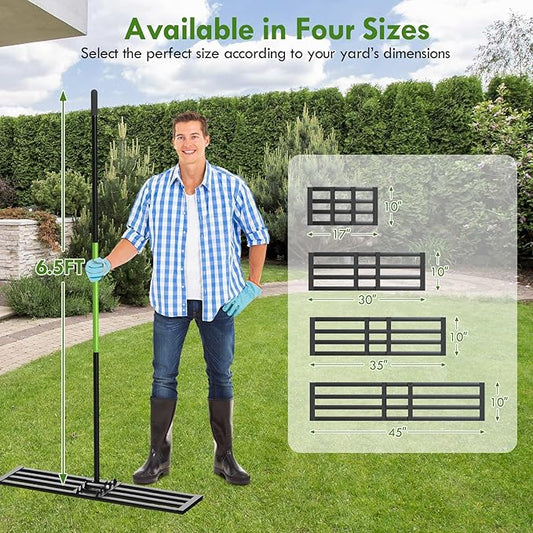 Seeutek Lawn Leveling Rake, 45” x 10” Lawn Leveler with 6.5FT Durable Handle Rakes for Lawns, 0-180° Adjustable Ground Leveler Tool for Yard, Level Soil Sand Dirt Surfaces