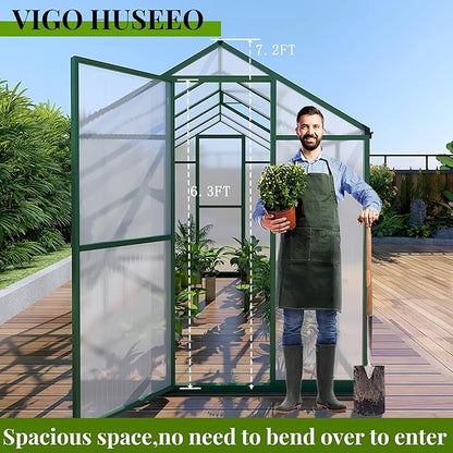 72*120in Greenhouse for Outdoors, Polycarbonate Greenhouse with Stronger Wind Protection and Roof Vent, Walk-in Large Aluminum Sunroom Winter Proof, Green