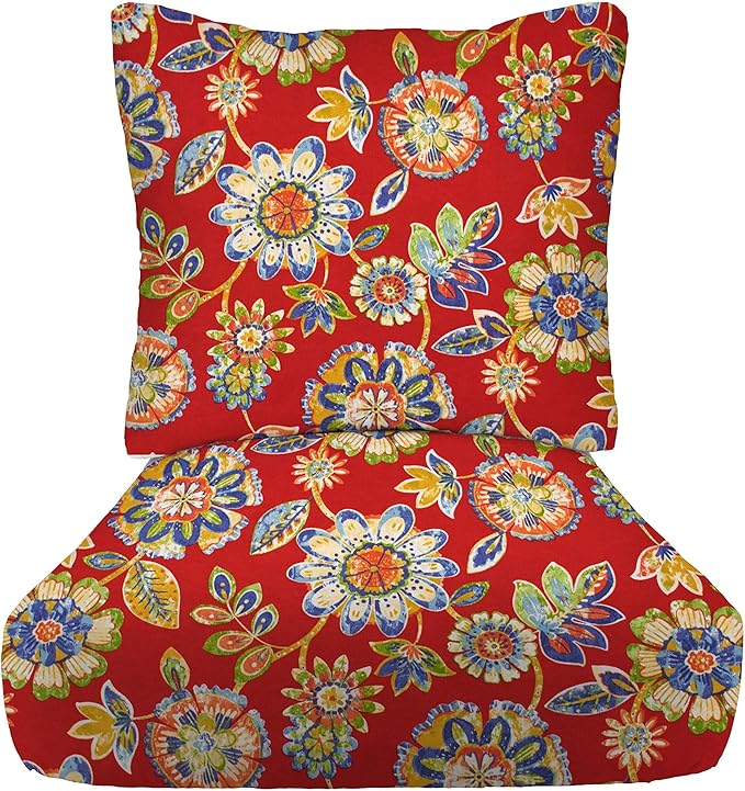 RSH DECOR Deep Seating Cushion with Pillow Back | 22” x 25” Seat | Water and Fade-Resistant Spun Fabric | Outdoor Chair Cushion Set for Patio Furniture | Daelyn Cherry