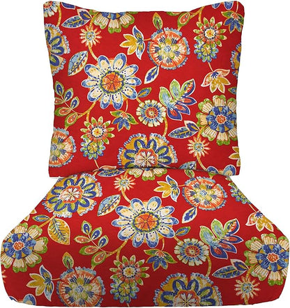 RSH DECOR Deep Seating Cushion with Pillow Back | 23” x 25” Seat | Water and Fade-Resistant Spun Fabric | Outdoor Chair Cushion Set for Patio Furniture | Daelyn Cherry