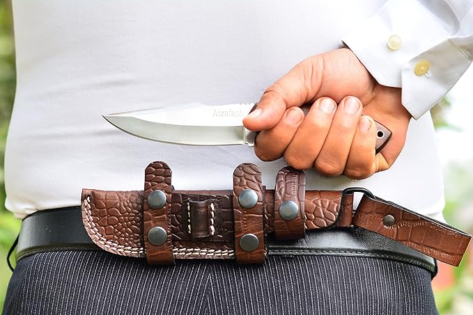 Bushcraft knife, Hunting Knife with Sheath, Belt Knife with Rosewood Handle, High Carbon Steel Blade Knife (Beast)