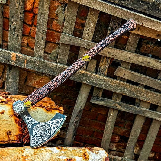 MDM-012 Custom Hand Forged Viking Axe Real Tomahawk Viking Hatchet Beared Camping Axe, 5160 HIGH Carbon Steel Blade, Throwing Set Vintage Ax Viking Gift for Him - Viking Gifts (Ragnar)