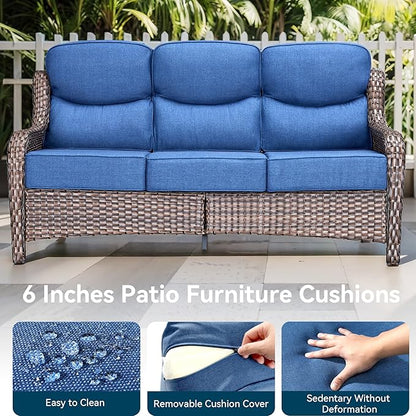 Luxury High Back Outdoor Furniture with 6-Inch Thick Cushions, Patio Furniture Set with Swivel Chairs, 4 PCS Wicker Conversation Set for Porch, Balcony, Deck and Yard