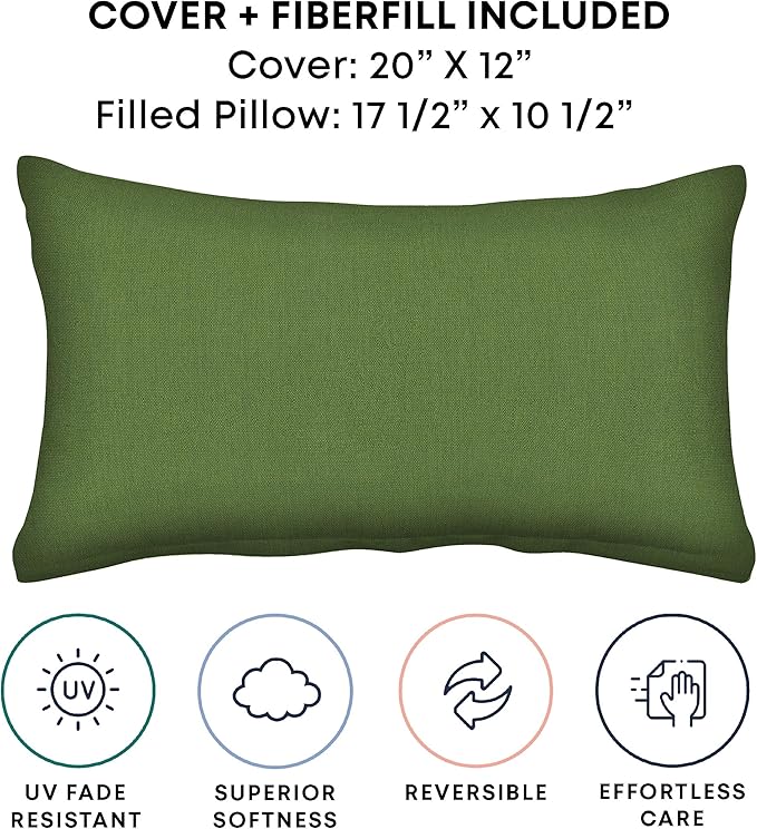 Honeycomb Outdoor Lumbar Toss Pillow Set, 20" W x 12" L, Artichoke Green Outdoor Pillows
