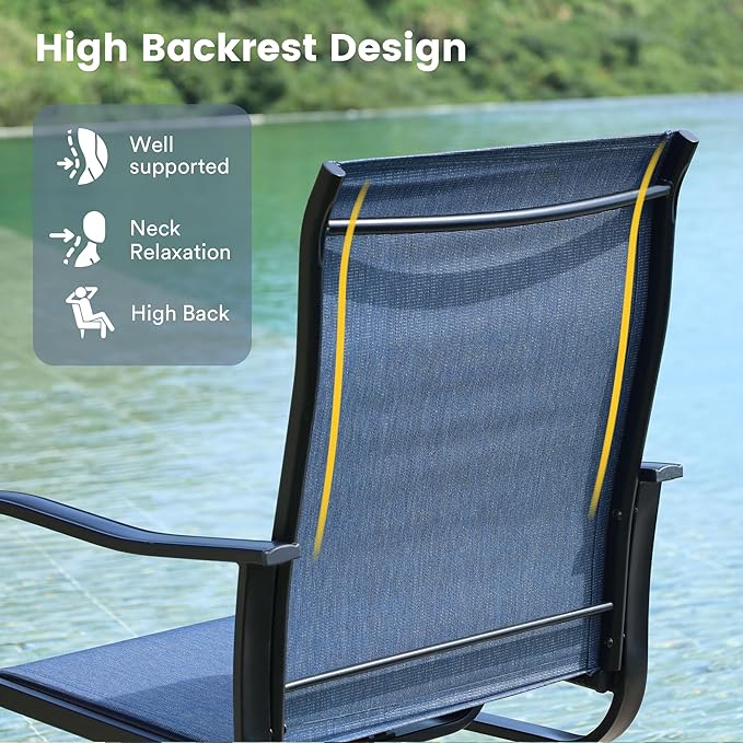 VICLLAX 7 Pieces Patio Dining Set for 6, Outdoor Furniture Set Includes 53" Outdoor Round Table and 6 Patio Swivel Chairs for Lawn Garden, Black Tabletop and Blue Fabric