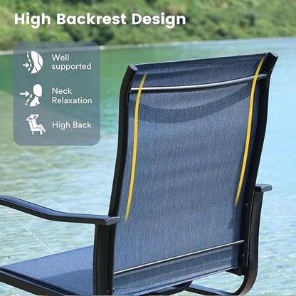 VICLLAX 7 Pieces Patio Dining Set for 6, Outdoor Furniture Set Includes 53" Outdoor Round Table and 6 Patio Swivel Chairs for Lawn Garden, Black Tabletop and Blue Fabric