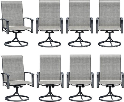 Patio Swivel Chairs Set of 8, Outdoor Swivel Chairs with Armrest, High Back Patio Chair with Metal Frame, All-Weather Outdoor Dining Chair for Deck, Porch and Lawn, Grey