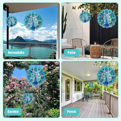 Peacock Wind Spinner Outdoor,12 inch 3D Sublimation Wind Spinners Hanging Wind Spinners Decor for Patios, Lawns, and Balconies