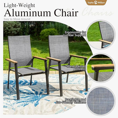 Sophia & William Patio Dining Set 9 Pieces, 8 Aluminium Patio Dining Chairs with 1 Extendable Dining Table for 6-8 Person, Patio Table and Chairs for Outdoor Lawn (Grey)