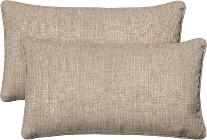 Honeycomb Outdoor Lumbar Pillow 2-Pack, 22 x 12, Textured Solid Birch Tan Throw Pillows for Patio Furniture