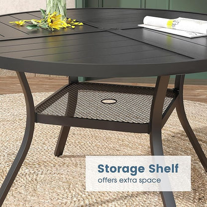 DIFY 7 Pieces Outdoor Patio Dining Set, 6 Dark Grey Textilene Swivel Dining Chairs and 47.2" Black Round Metal Dining Table, Outdoor Table and Chairs