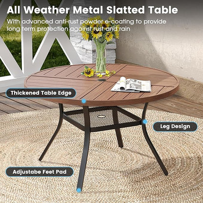 DIFY 5 Pieces Outdoor Patio Dining Set, 4 Brown Textilene Swivel Dining Chairs and 40.6" Walnut Round Metal Dining Table, Outdoor Table and Chairs