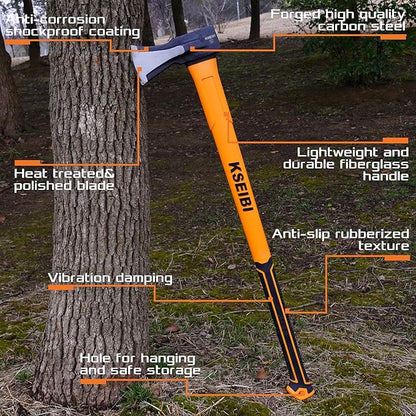 KSEIBI 36-Inch Splitting Axe - Forged Carbon Steel, Wood Splitter & Kindling Axe for Chopping, Heavy-Duty Maul with Ergonomic Fiberglass Handle, Shock Reduction, Anti-Slip Grip