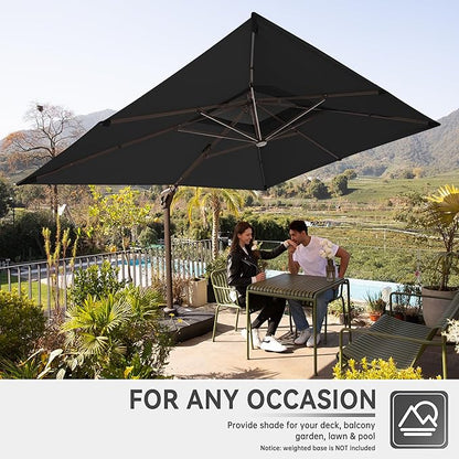 10 X 13 FT Cantilever Outdoor Patio Umbrella with Led Lights Large Heavy Duty 360° Rotation Double Top Offset Rectangular Umbrellas for Backyard Garden Pool Outside Deck, Black