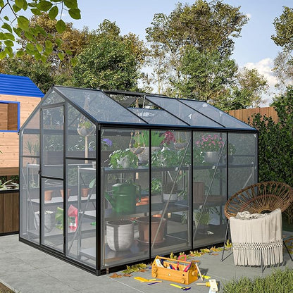 KEIKI 6x8 FT Greenhouse for Outdoors, Large Walk-in Greenhouse with Double Doors and Two Ventilation Windows for Outside Green House Garden Backyard