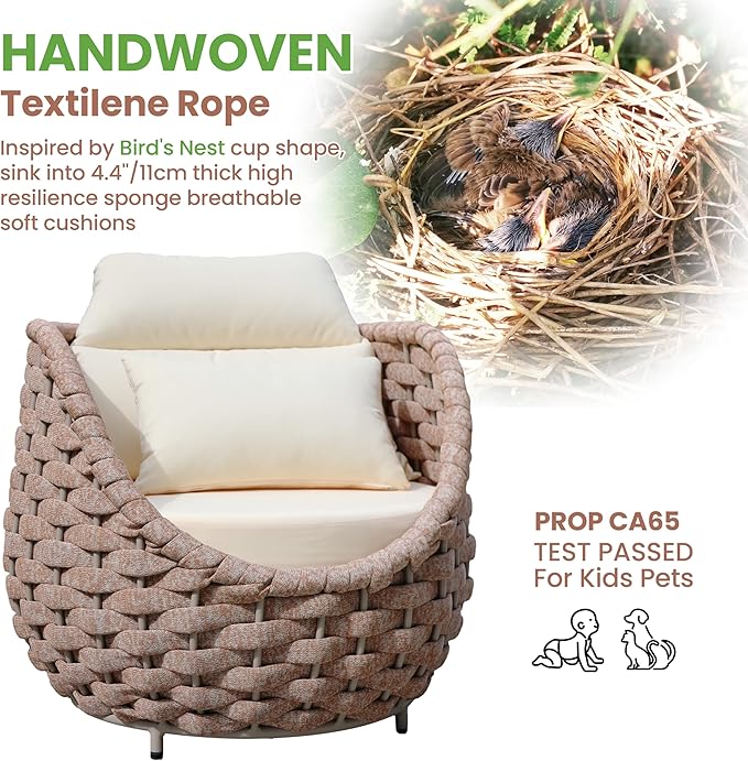 2 PCS Outdoor Accent Chair: Aluminum Woven Rope Patio Chair Modern - Cushioned Single Chair Assembled - All Weather Deck Furniture for 400lbs Porch Lanai Yard Balcony Garden Hotel, Terracotta