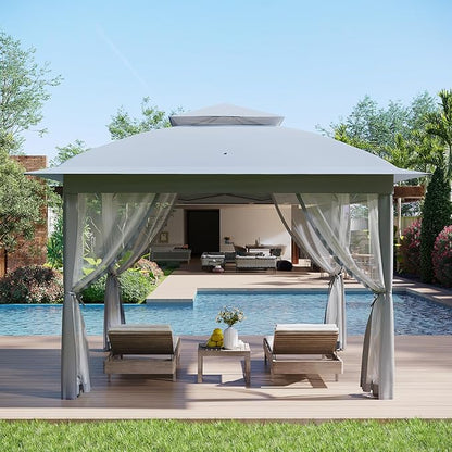 11x11 Pop Up Instant Gazebo Tent for Backyard, With Portable Carrying Bag, Outdoor Canopy Gazebos Waterproof With Mosquito Netting