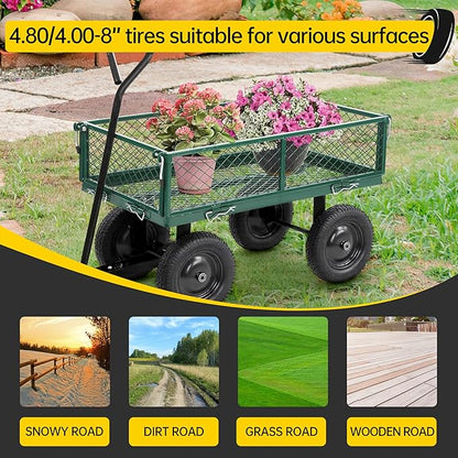 2PC 4.80/4.00-8 Flat Free Tire, 14.5 Wheelbarrow Tire and Wheel with 5/8" Bearings & Extra 3/4", 3-7" Centered Hub, 4.80/4.00-8 tire and wheel Fit for Gorilla Cart, Garden Cart/Hand Truck