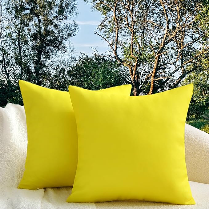 18" x 18" Throw Pillows, Outdoor Waterproof Pillows with Inserts, Square Decorative Pillows for Patio Furniture Garden Couch Sofa Home(Yellow, Set of 2)