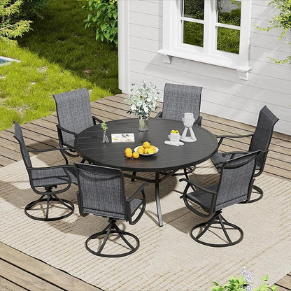 VICLLAX 7 Pieces Outdoor Dining Set, Patio Furniture Set of 6 Patio Swivel Dining Chairs and 50" Patio Round Table for Backyard, Dark Charcoal Chairs & Black Tabletop