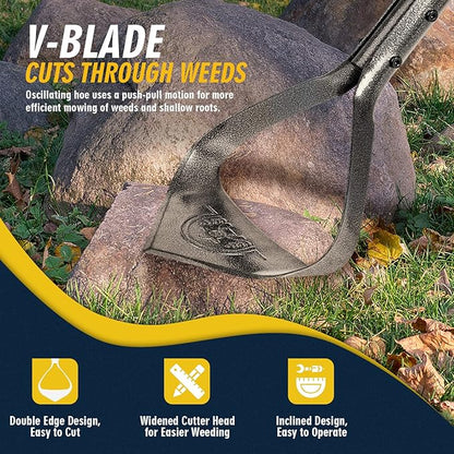 Hoe Garden Tool, Heavy Duty Triangle 52.7" Manual Weeder with Long Handle, Carbon Steel Weed Removing Action Hoe Cultivator for Weeding, Digging, Loosening Soil, Hoeing, Edging