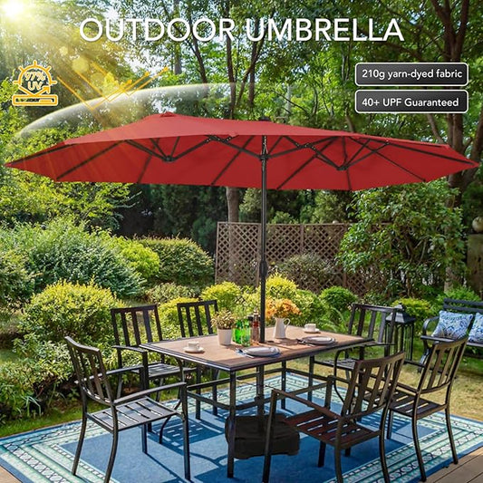 Sundale Outdoor 15ft Large Patio Umbrella with Base Included and Umbrella Cover, Outdoor Double-Sided Umbrella
