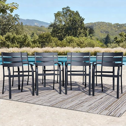Patio Dining Chairs Set of 8, Black Stackable Outdoor Dining Chairs with Armrest and Wide Back, Wrought Iron Patio Furniture Chairs for Lawn, Backyard, Garden & Deck, Supports 300 LBS