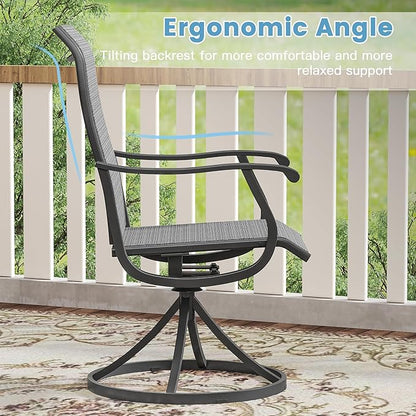DIFY 5 Pieces Outdoor Patio Dining Set, 4 Dark Grey Textilene Swivel Dining Chairs and 40.6" Black Round Dining Table, Metal Outdoor Table and Chairs