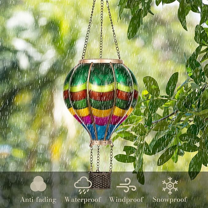 TERESA'S Collections Valentines Day Outdoor Decorations Hot Air Balloon Solar Lantern ,Hanging Flickering Flame Outdoor Lights for Garden Trees Yard, Colorful Lamp Decor for Mom Lovers