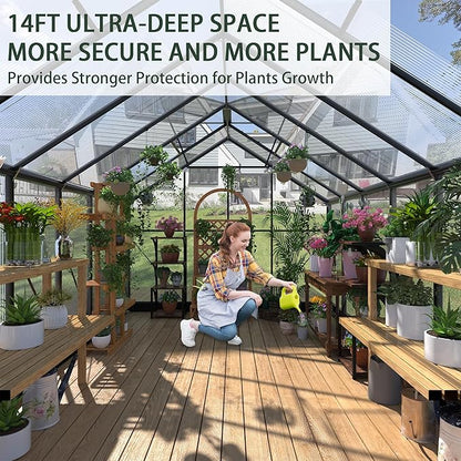 Greenhouses for Outdoors, 8x14.2 FT Polycarbonate Greenhouses with Adjustable Roof Vent, Windproof, Walk-in Aluminum Frame Green Houses for Outside with Sliding Doors, Garden(8x14.2FT)