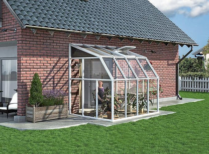 Palram Canopia Rion Sun Room 6 Ft. x 8 Ft. Solarium, Lean-to Greenhouse DIY Kit, Attach to House, Large Twin Wall Polycarbonate, 100% UV Protection for Porch, Patio Outdoors with Window Vent (White)