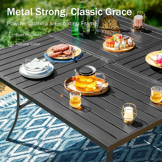 PHI VILLA 9 Pieces Square Outdoor Dining Set for 8, 60” Metal Iron Dining Table & Rattan Wicker Chairs with Cushions, Large Dining Furniture Set for Patio, Deck, Yard, Porch
