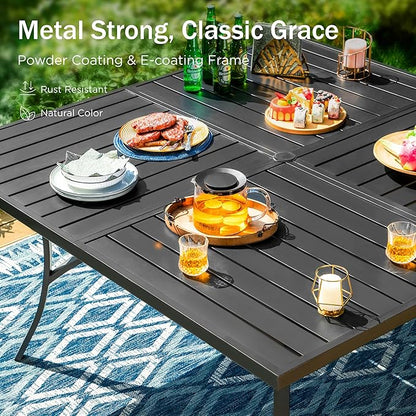 PHI VILLA 9 Pieces Square Outdoor Dining Set for 8, 60” Metal Iron Dining Table & Rattan Wicker Chairs with Cushions, Large Dining Furniture Set for Patio, Deck, Yard, Porch