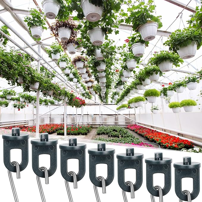 Ripeng 50 Pieces Greenhouse Hooks Hanger Twist Clips Greenhouse Fixing Clips with Stainless Steel S Hooks for Outdoor Garden Hanging Plants Plastic Insulation Netting Shading