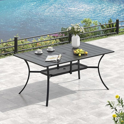 VICLLAX 7 Pieces Outdoor Dining Set, Patio Furniture Set of 6 Patio Swivel Dining Chairs and Rectangular Patio Table with Storage Shelf, Dark Charcoal Chairs & Black Tabletop