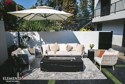 Elementi+ | Varna Gas Fire Pit | Marble Porcelain & Metal Frame | 60" Rectangular Fire Table | Electronic Ignition | Canvas Cover, Fire Glass & Burner Lid Included | Black | Propane Gas