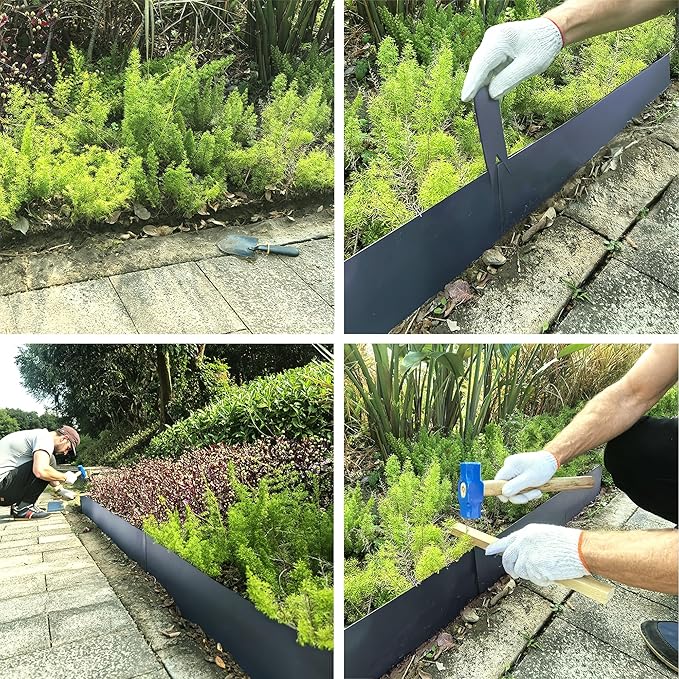 Metal Landscape Edging 6 Pack 40" L x 6" H,Galvanized Bendable Metal Garden Edging,Hammer- in Steel Landscape Edging with a Pair of Gloves and 7 Clips,Navy Blue (20 FT Total)