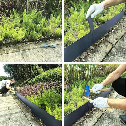 Metal Landscape Edging 6 Pack 40" L x 6" H,Galvanized Bendable Metal Garden Edging,Hammer- in Steel Landscape Edging with a Pair of Gloves and 7 Clips,Navy Blue (20 FT Total)