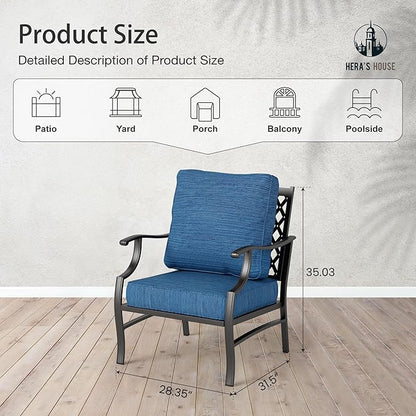 HERA'S HOUSE Outdoor Chairs Set of 2, 2 x Patio Chair with Pacific Blue Cushions, All Weather Outdoor Furniture for Lawn Garden Backyard Deck(Leg Chairs)