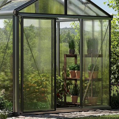 Greenhouse Diamas 24 Premium 7.7 x 15.1 ft with Approx. 16 mm Polycarbonate Panels, Natural Aluminum Color, with 2 Automatic Vent Openers
