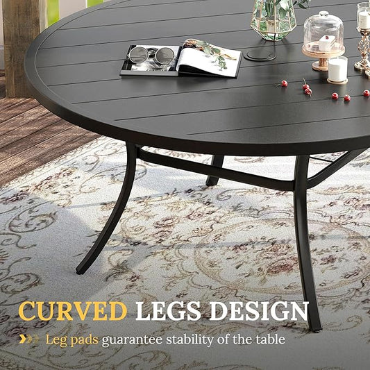 VICLLAX Patio Dining Set for 8, 9 Pieces Outdoor Furniture Includes 60" Round Patio Table with Umbrella Hole and 8 Outdoor Swivel Chairs for Lawn Garden, Black Tabletop and Mixed Brown Fabric