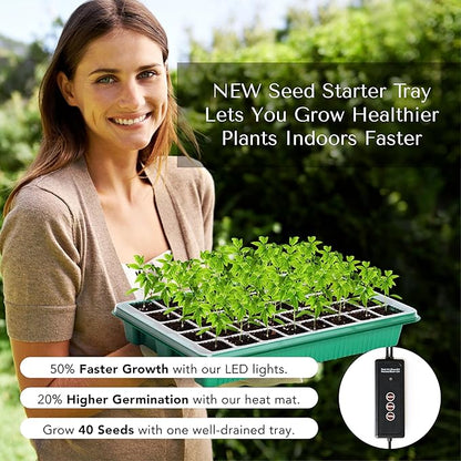 Upgraded Seed Starter Tray with Grow Lights and Heat Mat, 3-in-1 Soil Meter, & Sticky Gnat Traps, 40-Cell Seed Growing Tray, Germination & Plant Propagation Station for Indoor Plants