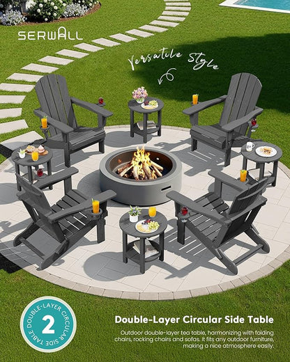 SERWALL Round Outdoor Side Table Set of 4, HDPE Small Adirondack Double End Table, Gary